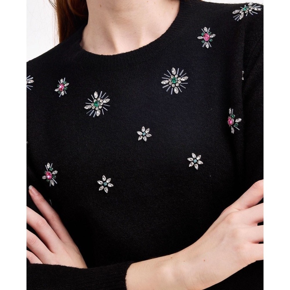Draper James Women Embellished Black M Crewneck Sweater Belle Meade